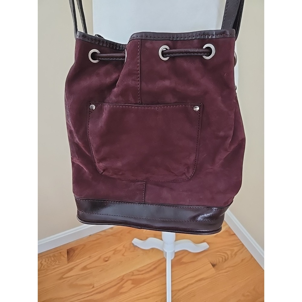 Patricia Nash Melrose Drawstring with Floret Key Fob Plum Nubuck Suede Crossbody - Picture 5 of 16